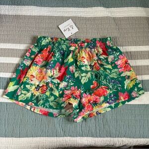 LeRose Etsy Bridal Emerald Green Floral Shorts S/M
